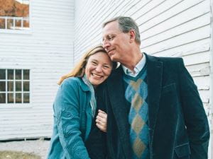 a married couple outside of church