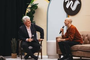 Craig, left, interviewing Daniel Solé, director of the award winning film,