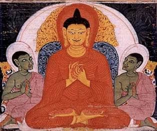 The Buddha teaching the Four Noble Truths. Sanskrit manuscript.