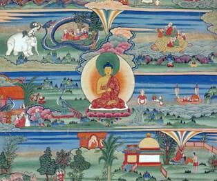 Bhutanese painted thanka of the Jataka Tales, 18th-19th century.