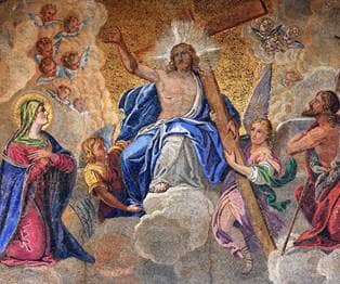 Fresco on the exterior of the Basilica de San Marco depicting Jesus’ resurrection.