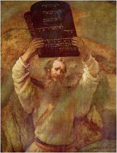 Moses mit den Gesetzestafeln 1659 by Rembrant via Wikimedia  CC