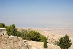 Looking out at the Dead Sea from Mt. Nebo, where Moses died: Photo by Cybjorg via Wikimedia CC.