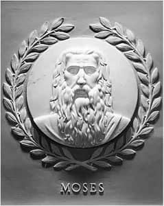 Moses marble bas-relief at the US House of Representatives: sculpted by Jean de Marco in 1950, image via Wikimedia CC