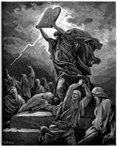 Moses Smashing the Tables of the Law by Gustave Dore via Wikimedia CC