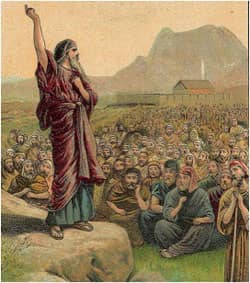 Moses Pleading with Israel: illustration from Bible card 1907 by the Providence Lithograph Company via Wikimedia CC