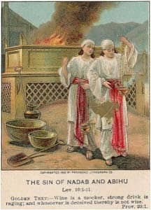 The Sin of Nadab and Abihu: illustration from a Bible card published in 1907 via Wikimedia CC