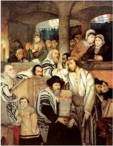 Jews Praying in the Synagogue on Yom Kippur: by Maurycy Gottlieb via Wikimedia CC