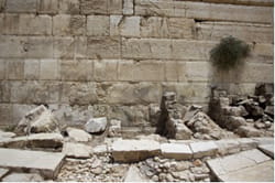 Remains of small shops on the southwest corner of the Temple Mount, some of which may have been used by money-changers.