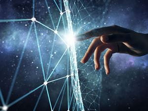hand in space touching light