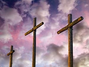 three cross purple background